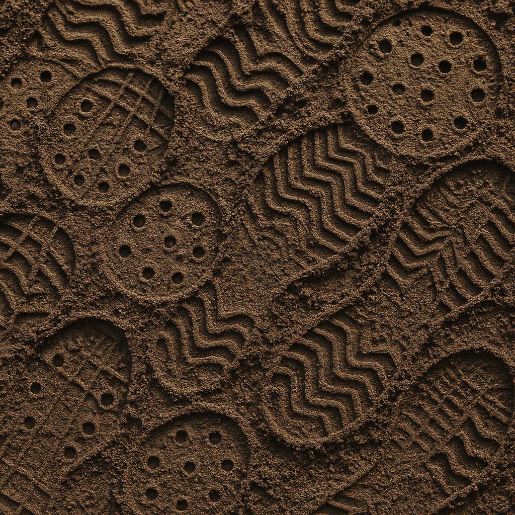 Overlapping Shoe and Spike Impressions in Damp Soil