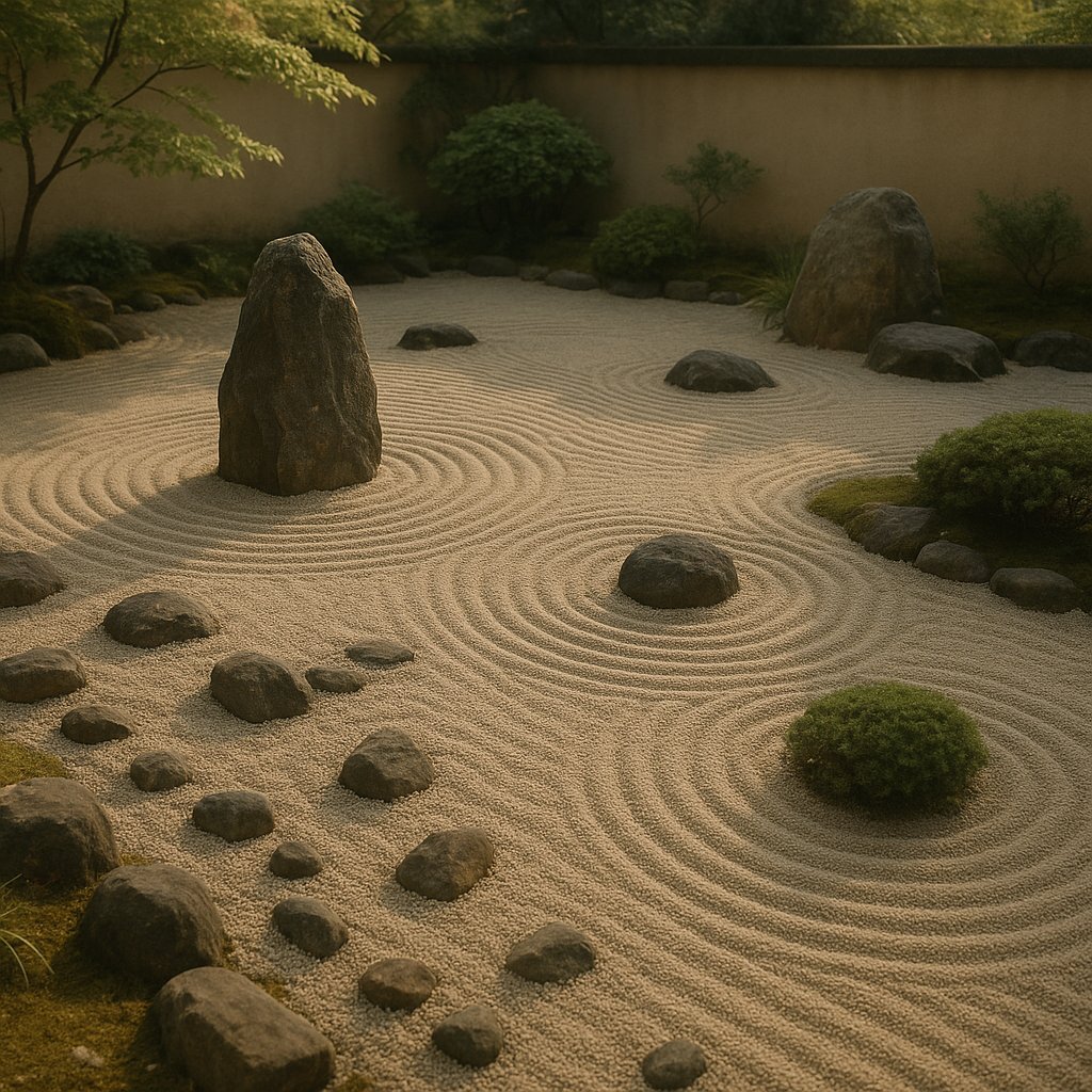 Quiet Circles — Japanese Zen Garden at Dusk
