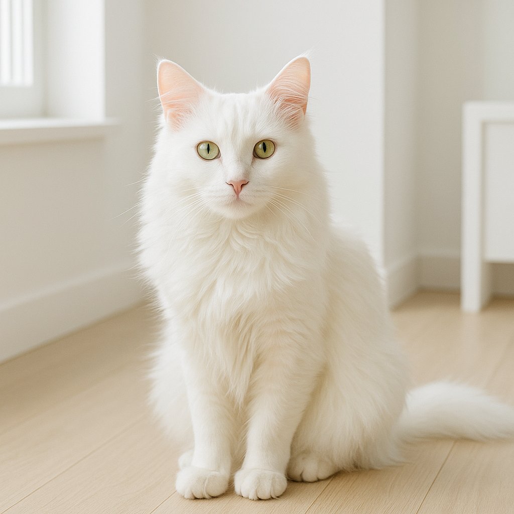 Serene White Turkish Angora in Minimalist Interior