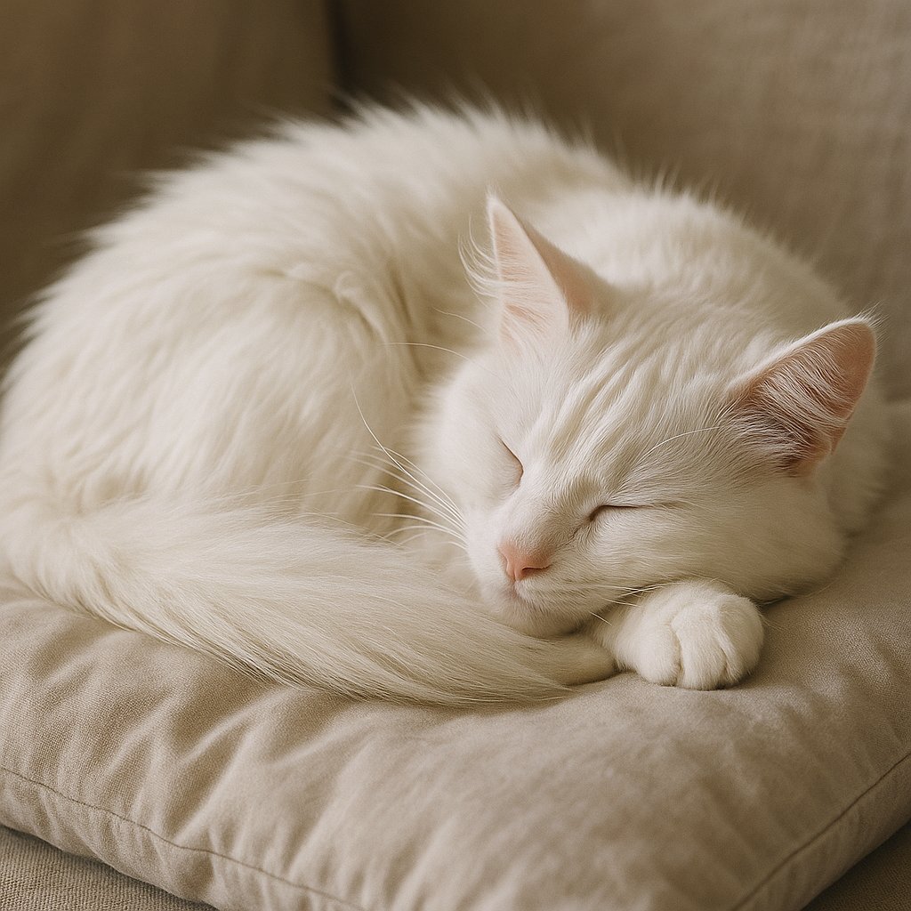 Sleeping Turkish Angora on a Soft Pillow