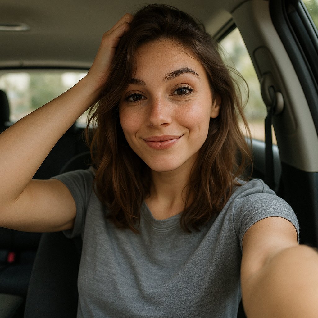 Sunlit Car Selfie — Warm, Casual Portrait