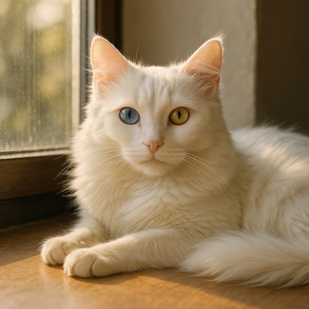 Sunlit Turkish Angora with Heterochromia