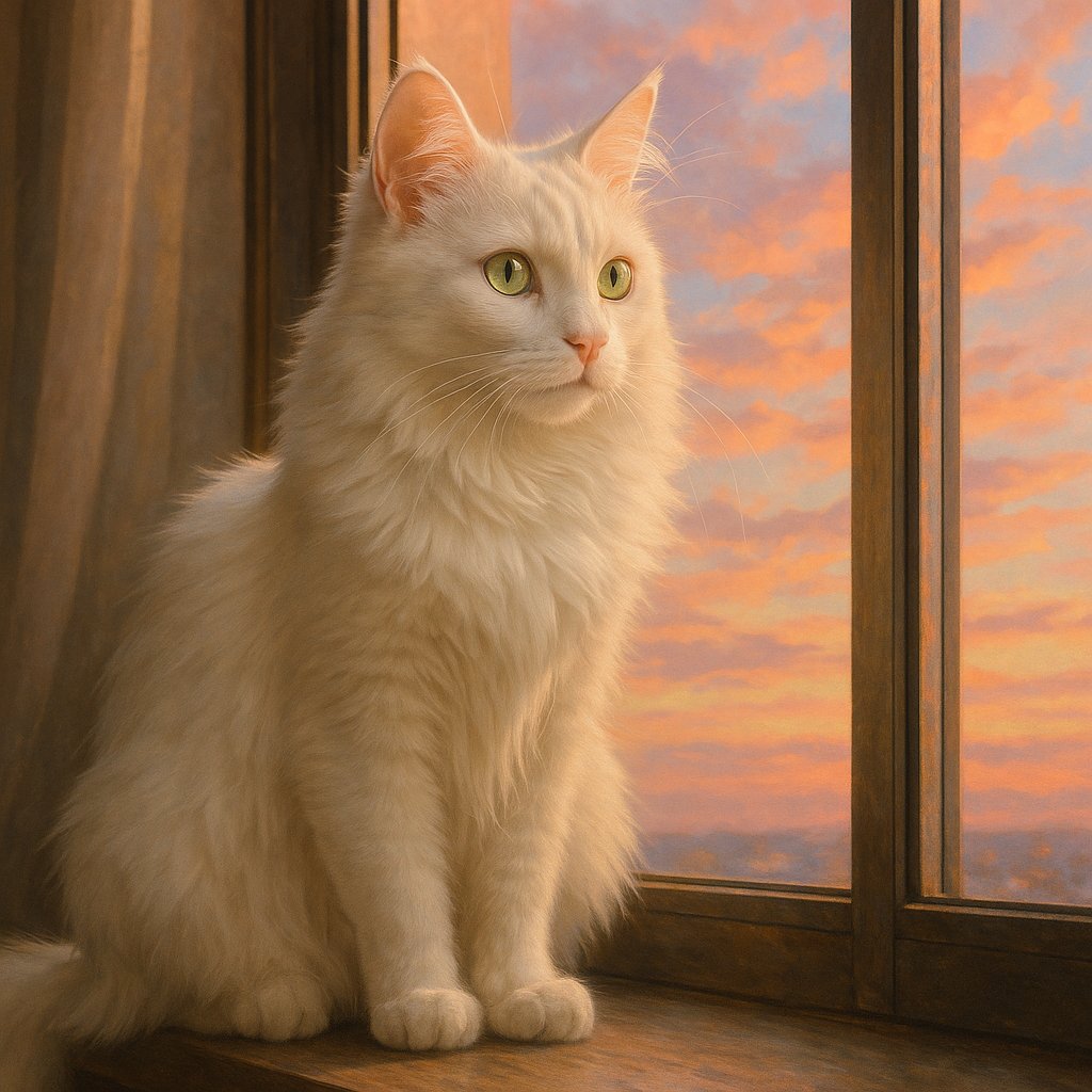 Sunset Watch: Turkish Angora at the Window