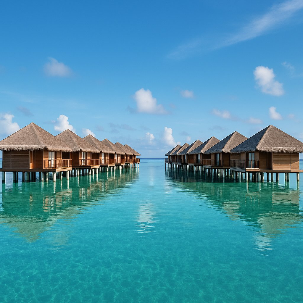 Symmetry Over the Lagoon — Maldives Overwater Bungalows