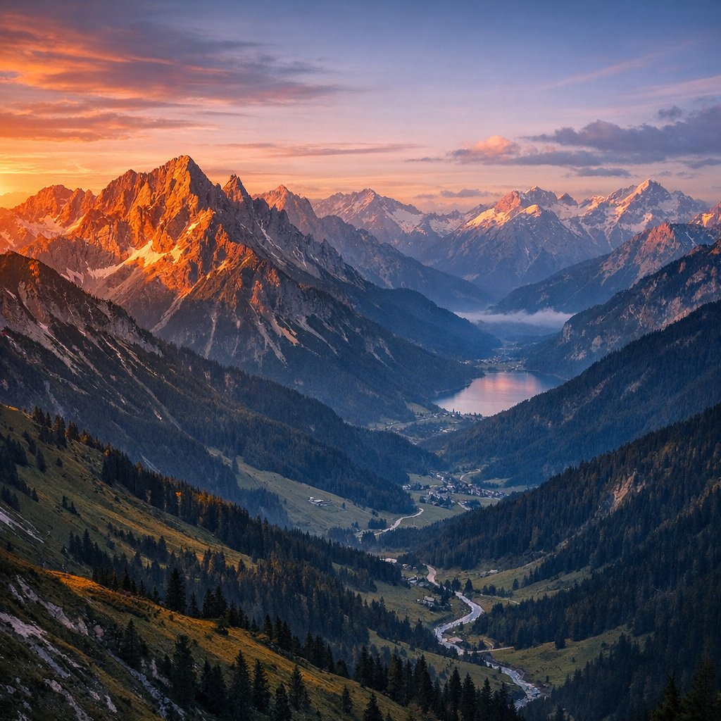 Alpenglow Over an Austrian Valley
