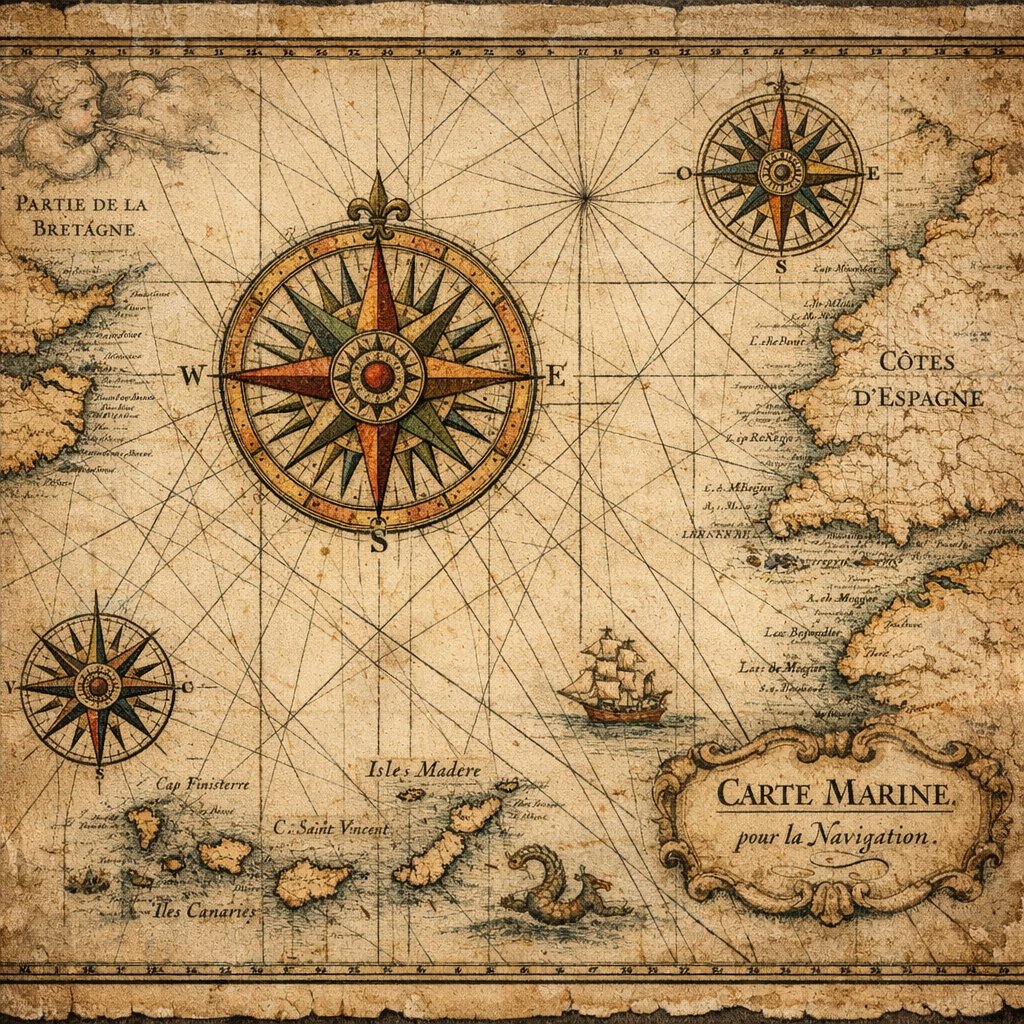 Carte Marine — 18th‑Century Nautical Chart (Vintage Parchment)