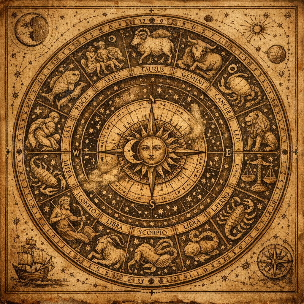 Celestial Zodiac Compass — Vintage Star Map