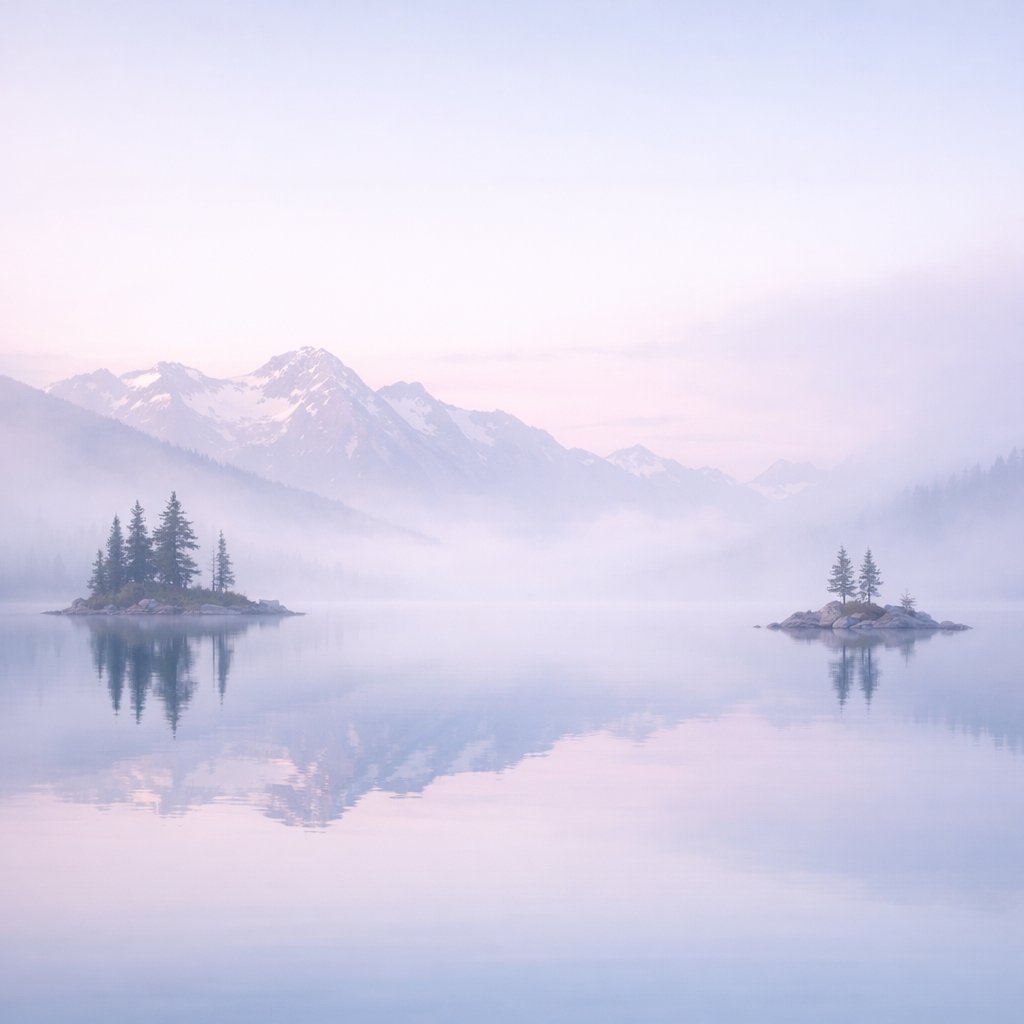 Dawn Over the Misty Alpine Lake