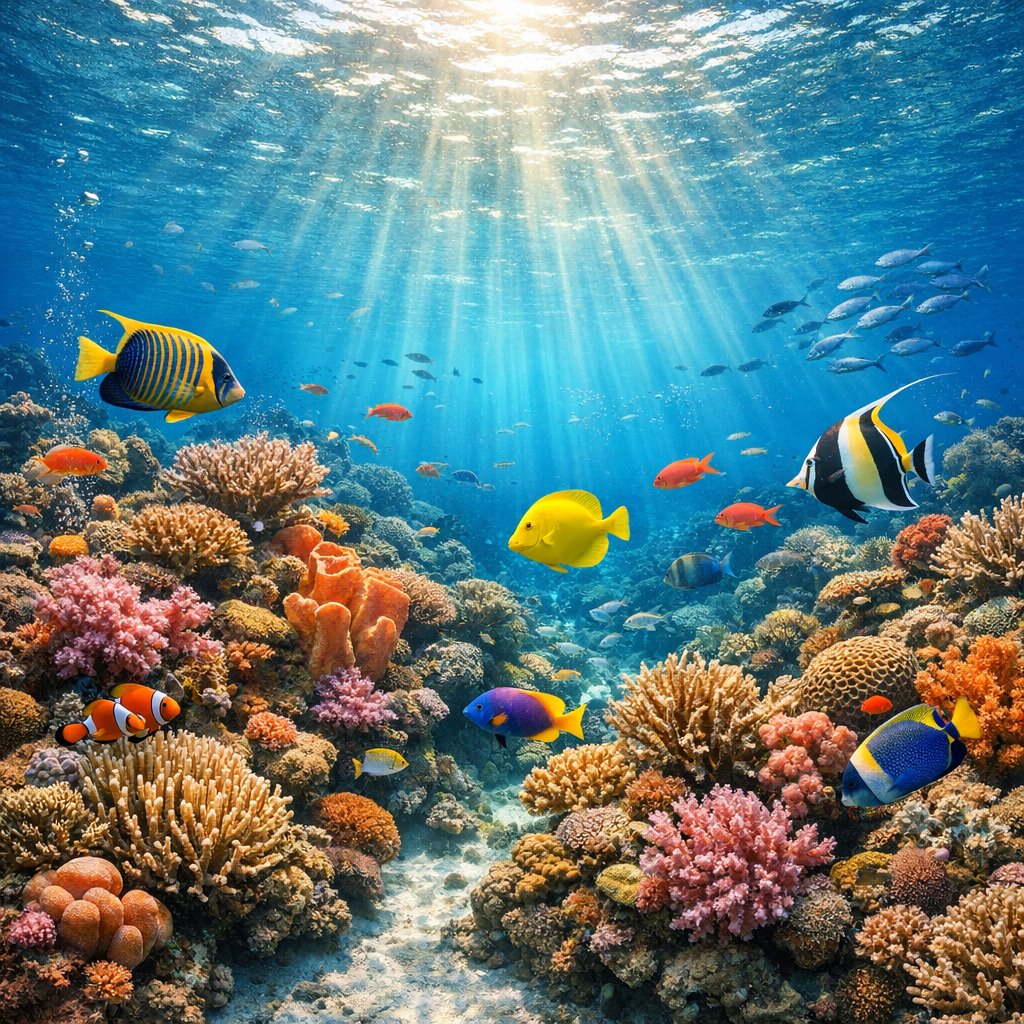 Sunlit Tropical Reef — Vibrant Coral Garden