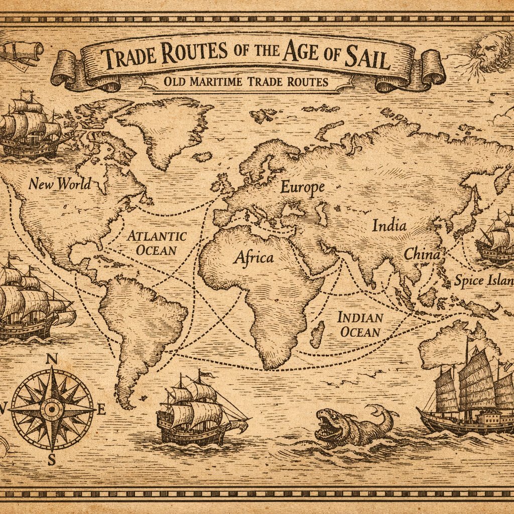 Trade Routes of the Age of Sail — Vintage Maritime Map