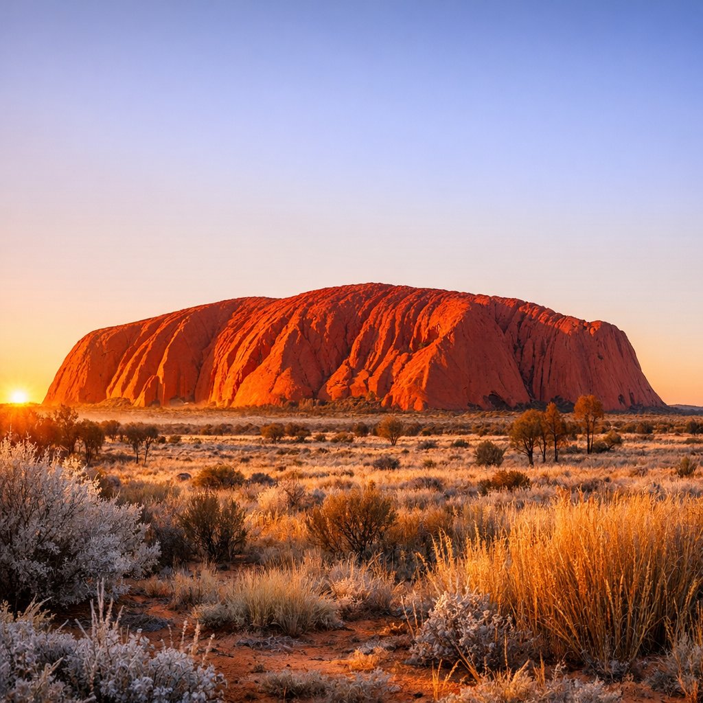 Uluru lúc bình minh — Ánh sáng ấm áp trên đá đỏ