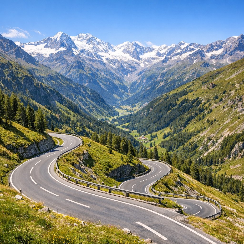 Winding Alpine Road through Austrian Mountains
