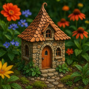 Charming Fairy House in Blooming Garden