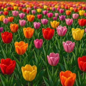 Colorful Tulip Field in Bloom