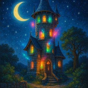 Enchanted Wizard Tower at Night