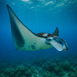 Graceful Manta Ray in Ocean Blue