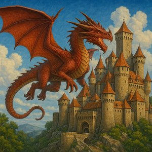 Majestic Dragon Over Castle