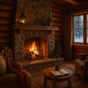 Warmth by the Winter Cabin Fireplace
