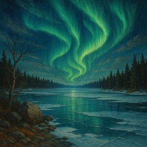 Aurora Over Frozen Landscape