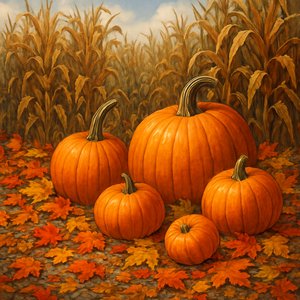 Cosecha otoñal con calabazas