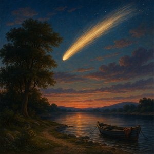 Comet Over Tranquil Twilight River
