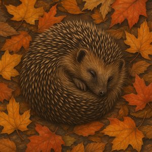 Gemütlicher Igel im Herbstlaub