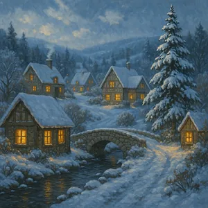 Cozy Winter Village Scene