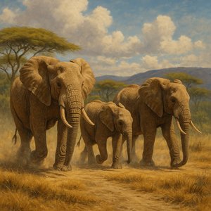 Elephants Crossing the Savannah