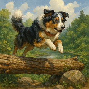Energetic Dog Leaping Over Log
