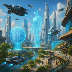 Futuristic Cityscape with Holograms