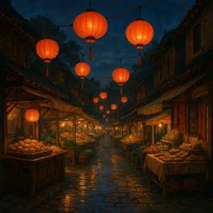 Lantern-Lit Night Market Scene