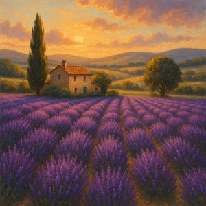 Lavender Fields at Sunset