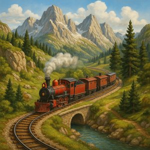 Miniature Train in Mountain Landscape