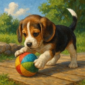 Playful Beagle with Colorful Ball