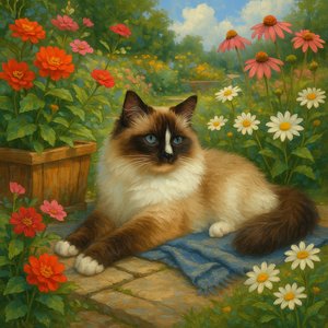Ragdoll Cat in a Floral Garden