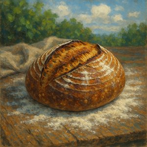 Rustic Sourdough on Floured Board