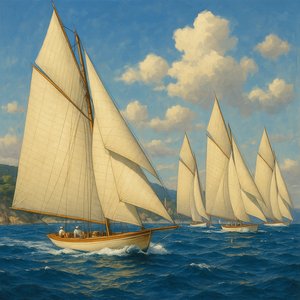 Sailboats Racing on Open Sea