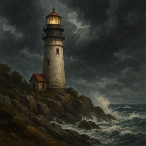 Stormy Lighthouse on Rocky Coast