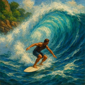 Surfer Conquers Majestic Wave