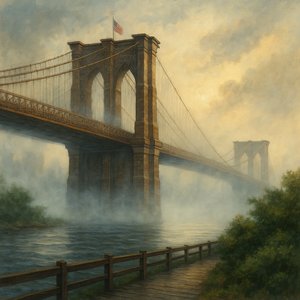 Suspension Bridge in Morning Mist