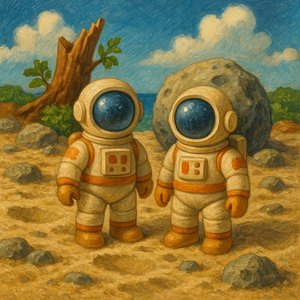 Toy Astronauts on a Sandy Terrain