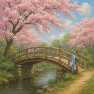 Tranquil Bridge Amidst Cherry Blossoms