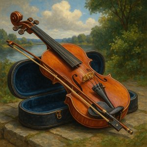 Violin on Velvet Case Outdoors
