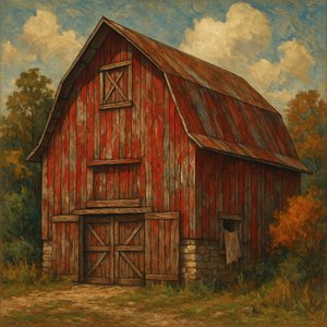 Weathered Red Barn in Autumn