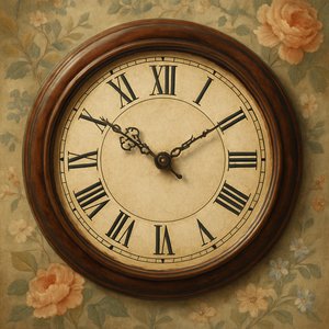 Antique Clock on Floral Wallpaper