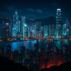 Futuristic Hong Kong Skyline from Victoria Peak