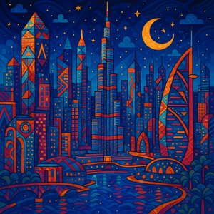 Imaginative Pop-Surrealism: Dubai Skyline at Night