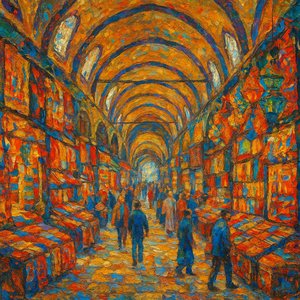 Impressionist Painting of Istanbul Grand Bazaar