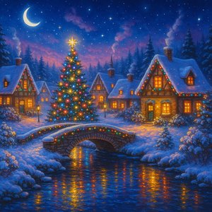 Snowy Village Night - Dreamlike Holiday Fantasy