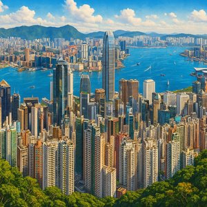 Vibrant Hong Kong Skyline from Victoria Peak